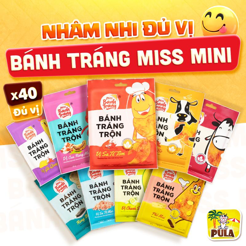 40 Bịch Mini | Bánh Tráng Miss Mini Tiệm nhà Pula 9 Vị | Combo Bánh Tráng Trộn Gói 20-23 Gram Đủ Vị | Ngon Dễ Nghiện