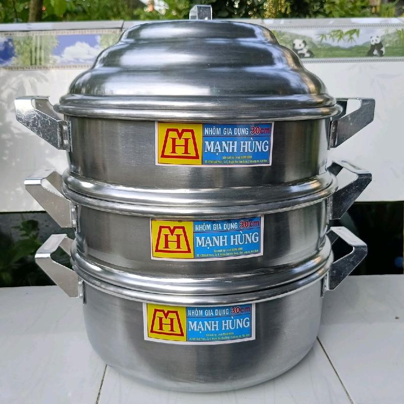 xửng hấp 3tần sizes 30cm.34cm.40cm.nhôm chính hãng mạnh Hùng sáng bóng dầy dặn.để hấp sôi hấp bánh bao bánh lăn hấp gà vịt của ghẹ vv.