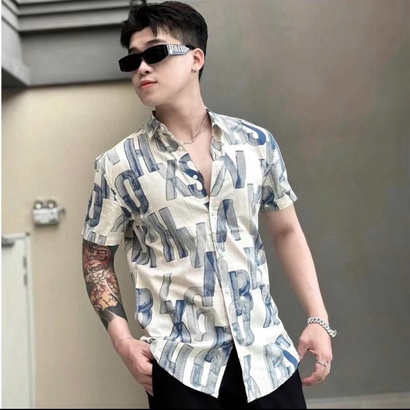 Áo sơ mi họa tiết chất vải lụa mango dày dặn đứng form ,co giãn nhẹ , không phai màu