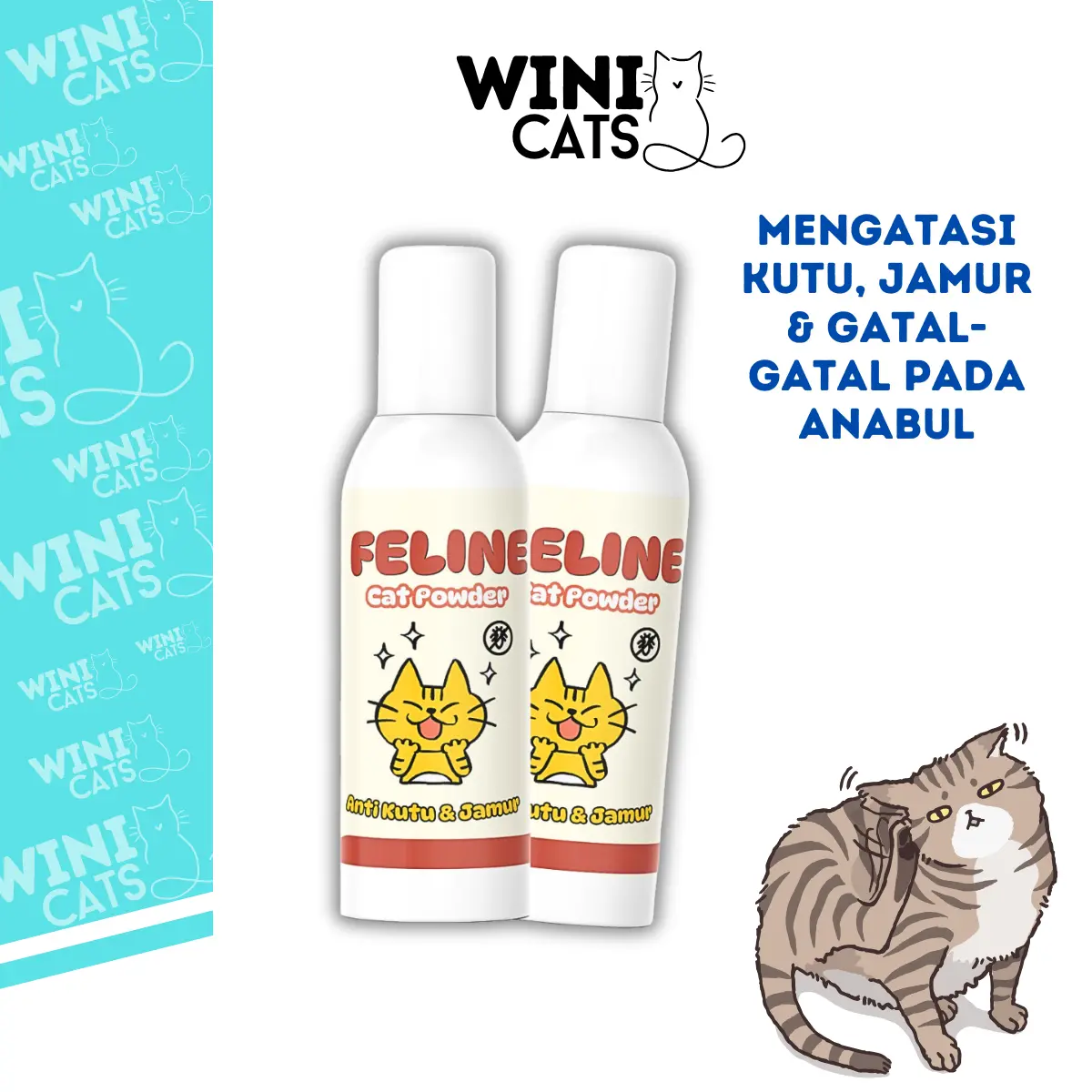 WINICATS Bedak Kucing Anti Kutu Feline Kemasan Lebih Besar Efektif Menghilangkan Kutu dan Bebas Gatal