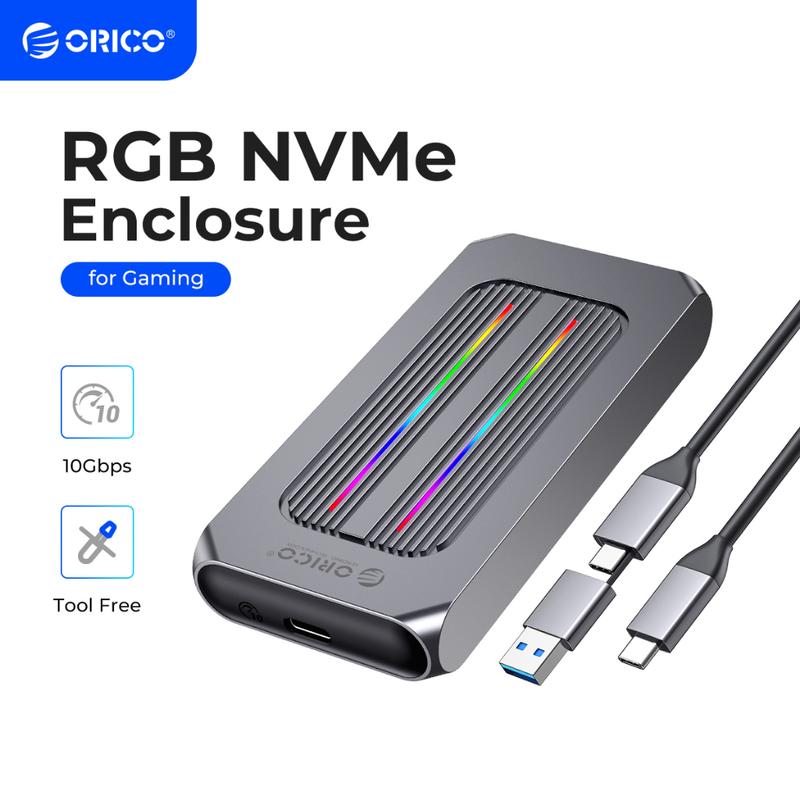 ORICO RGB 10Gbps M2 NVMe SSD Vỏ nhôm sọc USB3.2 Gen2 Hỗ trợ dung lượng 4TB cho M Key M & B Key Solid State DriveGamer Chỉnh sửa Video Công nhân nghe nhìn (M2R1-G2)