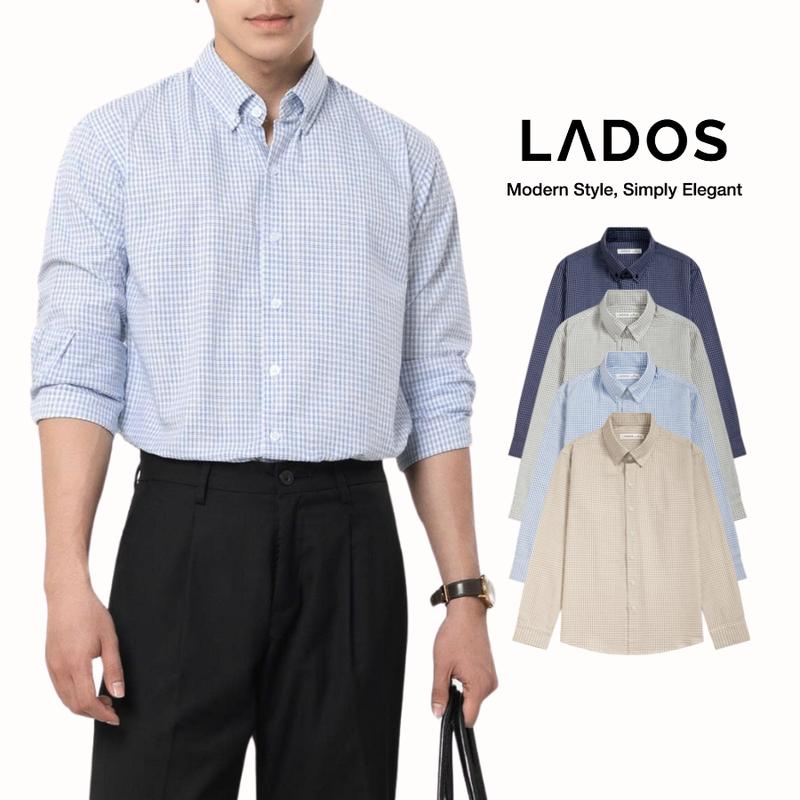 Áo Sơ mi caro nhí công sở chất cotton xốp nhăn LADOS - 8184 - Form regular trẻ trung thanh lịch mặc đi làm đi chơi
