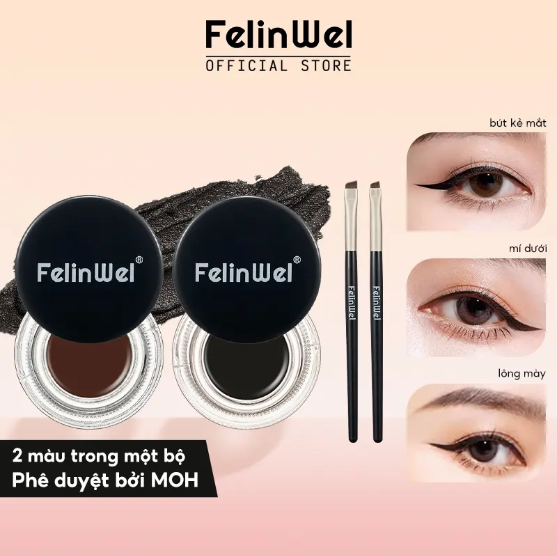 FelinWel - Bộ gel kẻ mắt 2 màu, đi kèm cây cọ dành(không bắt buộc) cho mắt và chân mày gelkẻmắt [Phê duyệt bởi MOH]