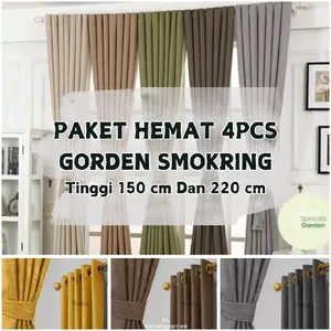 Promo Paket Hemat Gorden Jendela Dan Pintu Isi 4 10 Lubang Ring Tinggi 150 cm dan 220 cm Smokering Motif Dan Polos Embos Minimalis Aesthetic Bahan Kain Katun DIspers Curtain Free Tali Perekat