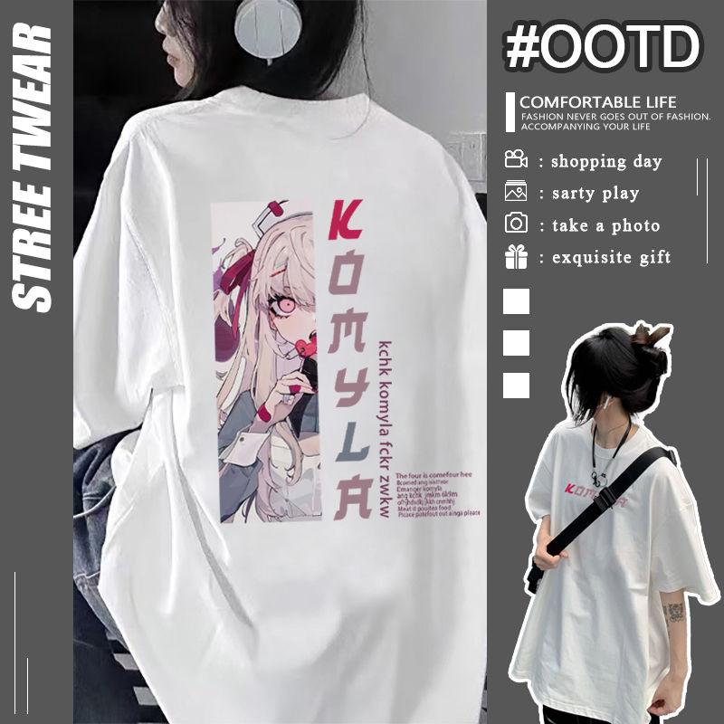 Áo Thun Cotton ngắn Tay In Hình Cô Gái Anime Thiết Kế Nguyên Bản Áo Dáng Rộng Cho Nữ Top