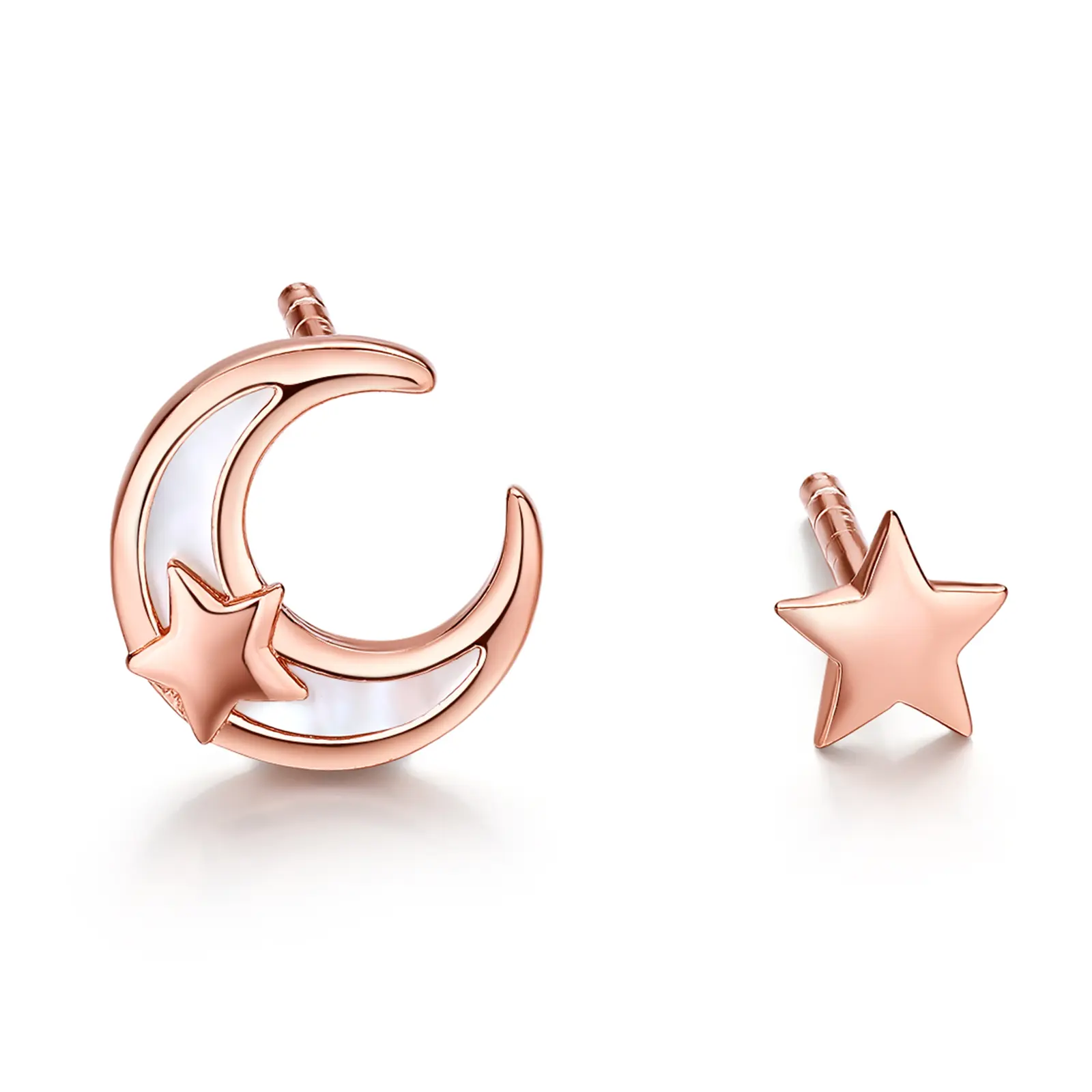 ZHOU LIU FU Mother of Pearl Stud Earrings 18K Gold Plated Earrings Cute Earrings Pink Earrings Sterling Silver Earrings Rose Gold hypoallergenic Moon Star Earingings for Women Girls  BYBK096988
