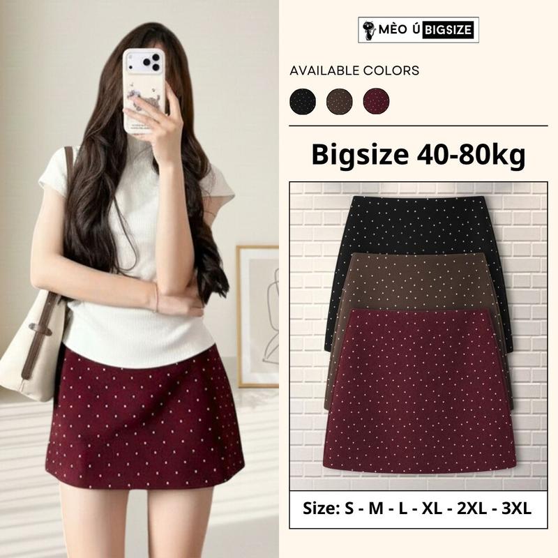 Chân váy nữ BIGSIZE MÈO Ú chân váy dáng ngắn form chữ A chất dạ ép khóa kéo sau phong cách Hàn Quốc 590