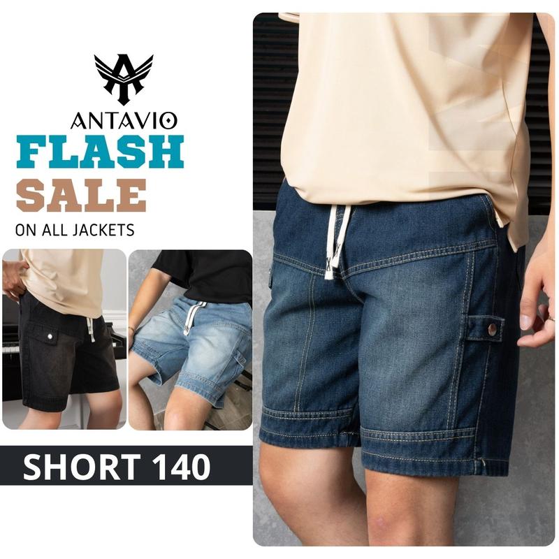 Quần short jean nam, Quần jean đùi nam ANTAVIO chất liệu vải jean mềm phong cách Hàn Quốc 3 màu M-3XL 45-90kg short 140