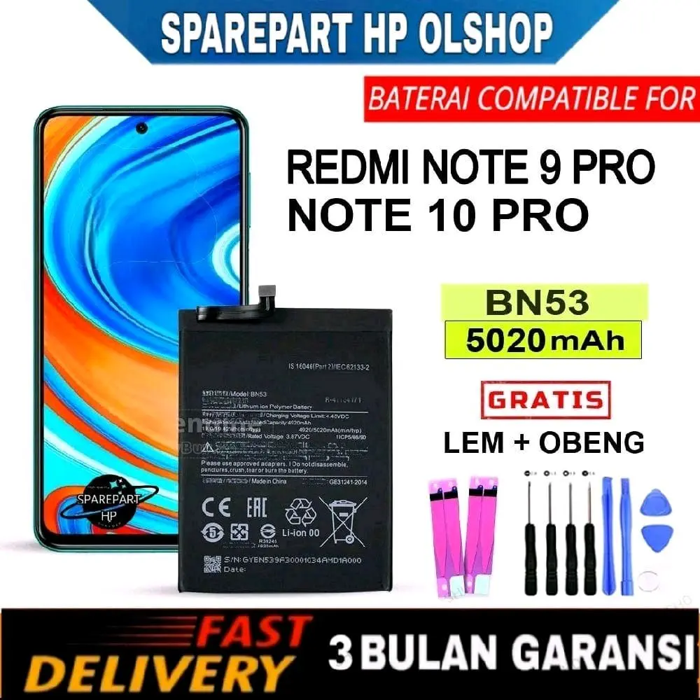 Baterai For Xiaomi Redmi Note 9 Pro / Redmi Note 10 Pro BN53 Bergaransi Battery baterei Batrai Batre