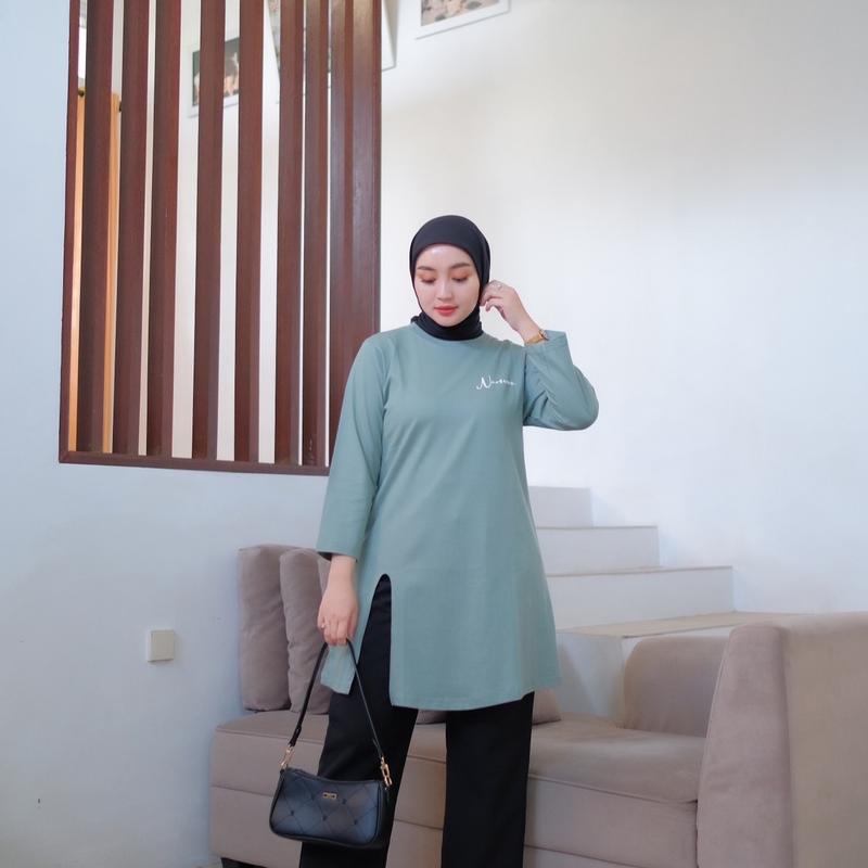 BBC // Terbaru Tunik belah depan Tunik Kaos wanita tangan 7/8 bahan combad 20s Terbaru Muslim Panjang Combed Nyaman Atasan Santai 3