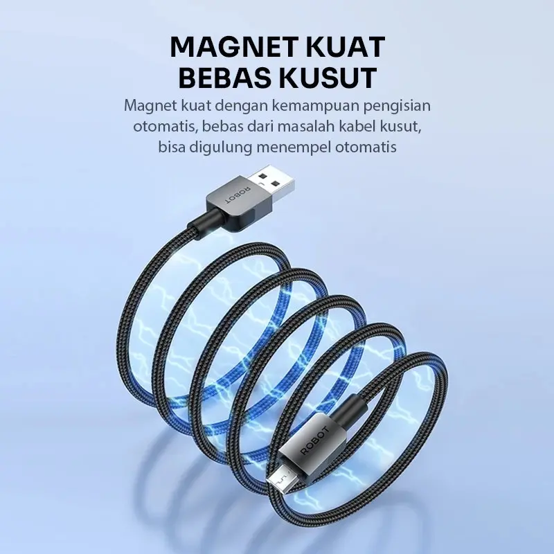 ROBOT Kabel Data Magnetik 1M Type C Micro USB Lighting Anti Kusut Data Cable RXM100/RXL100/RXC 100/RXCC100/RXCL100 Original- Garansi 1 Tahun- BISA COD 3