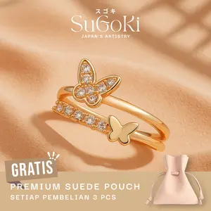 【SUGOKI】C-01 Jewelry Cincin Kupu Kupu Perempuan Anti Karat Titanium Berlian Perhiasan Cincin Jepang Cincin Fashion Wanita Jepang Jewellery Jewelry Perhiasan Lapis Emas 01
