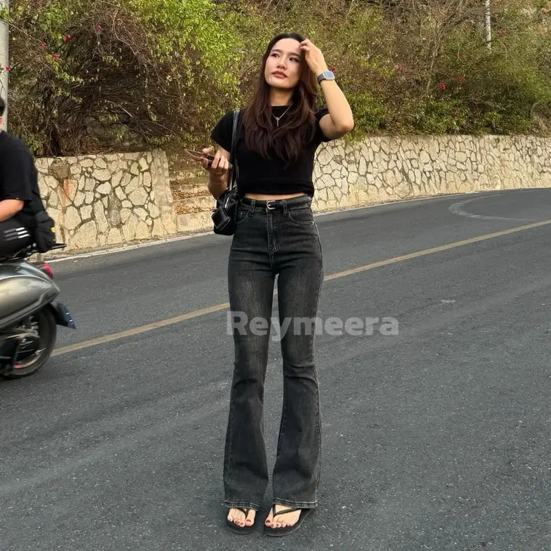 Celana Hightwaist Cutbray Jeans Wanita  Panjang Strecth Denim Kekinian Keren 6