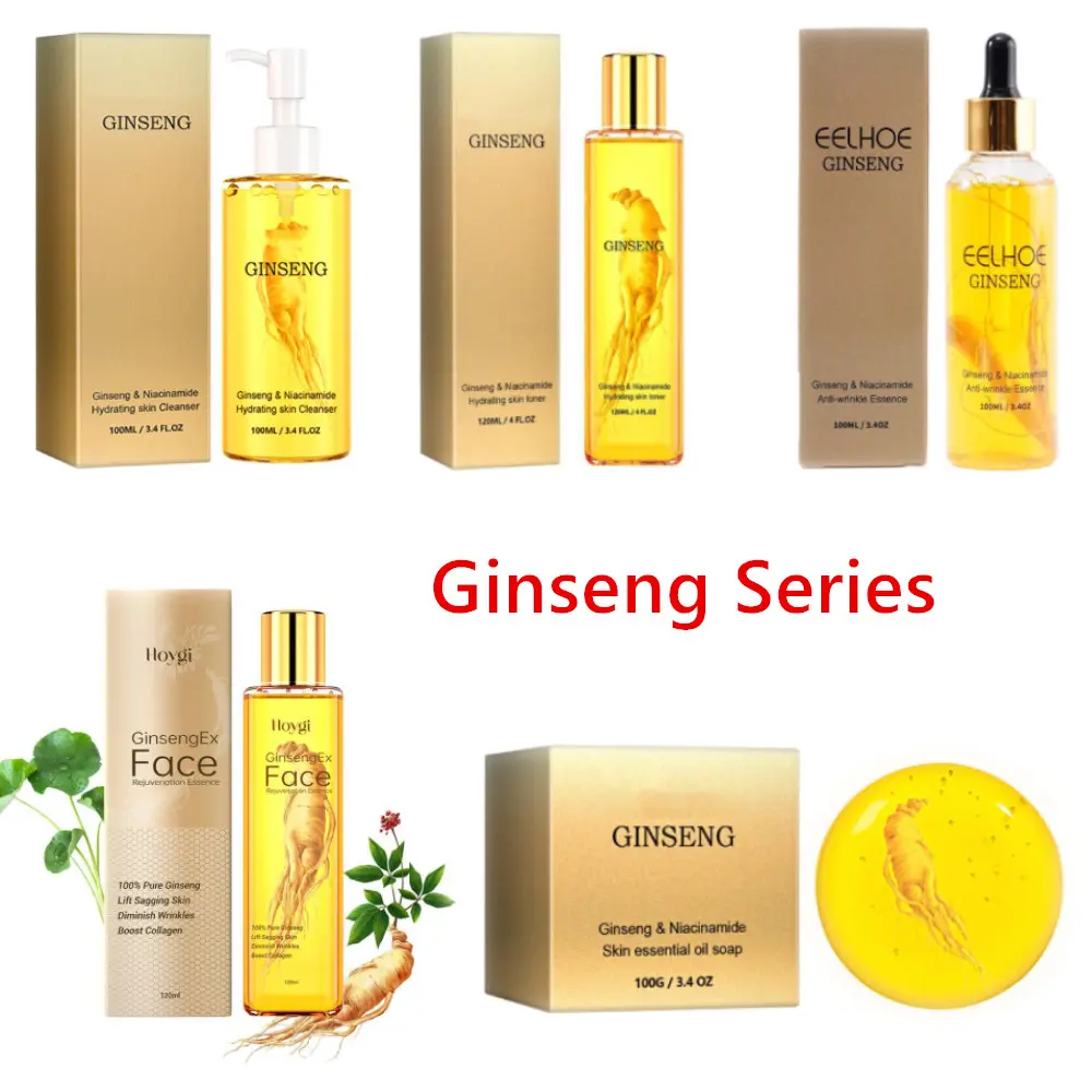 Mengencangkan Wajah, Esensi Ginseng+Ginseng Niasinamida Essential Oil Soap+Ginseng Niacinamide Cleansing Foam+Toner Ginseng,Melembabkan Esensi Kulit,Mengurangi Garis-garis Halus,Pembersih Wajah Pengontrol Minyak,