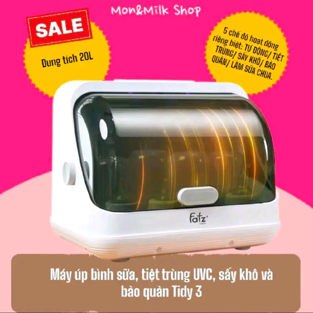 Máy úp bình tiệt trùng uvc plasma, sấy khô, bảo quản 72h Tidy 3 Fatzbaby