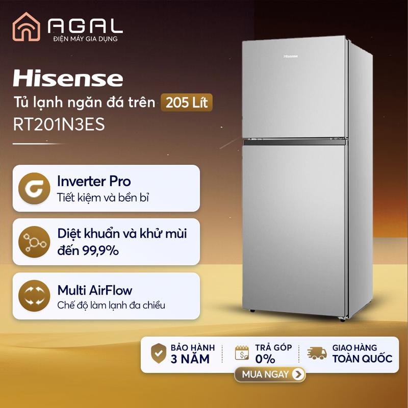 Tủ lạnh Hisense Inverter Pro 205 lít RT201N3ES, Ngăn Đông Trên, Giao Toàn Quốc, Bảo Hành 3 Năm