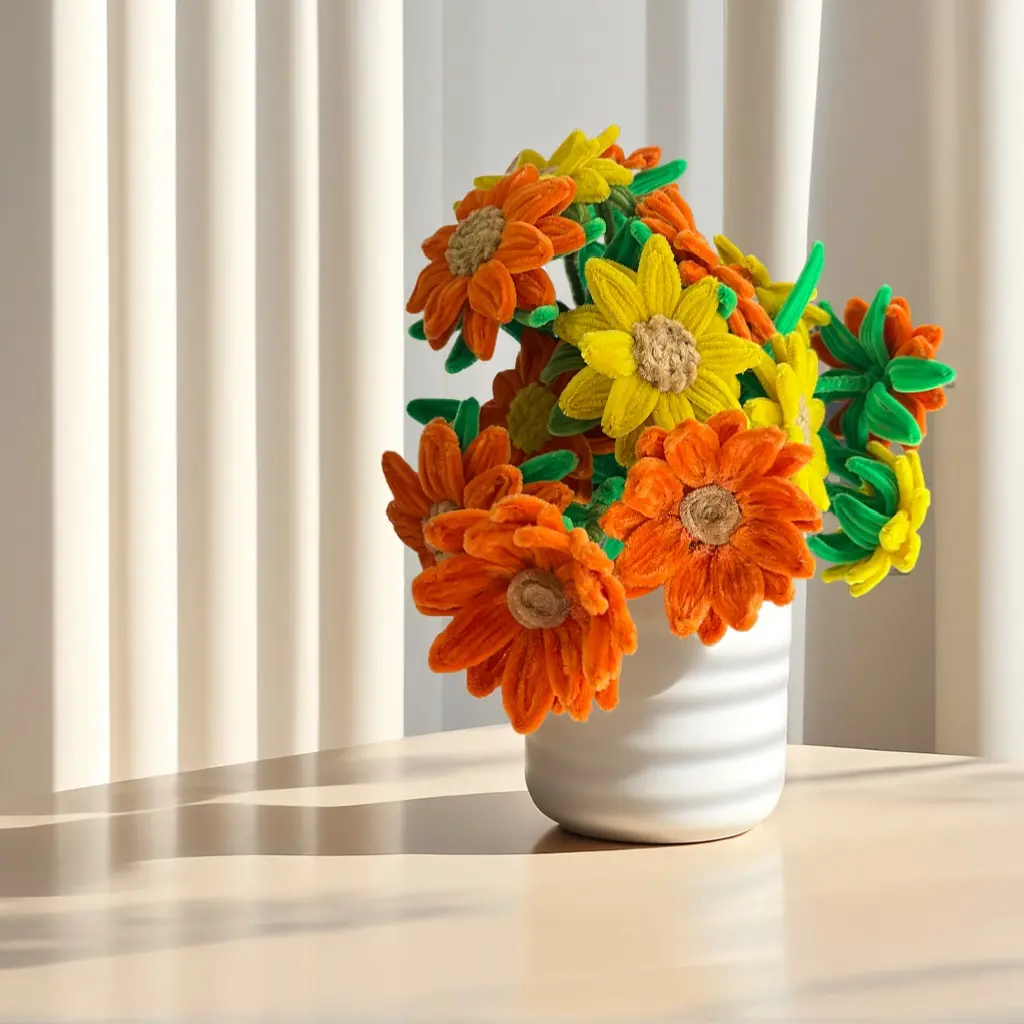 2 pcs Handmade Woven Eternal Flower, Original Design, Artificial Plant Decoration - Sunflower Home Living Room Ornament, Artistic Floral Arrangement