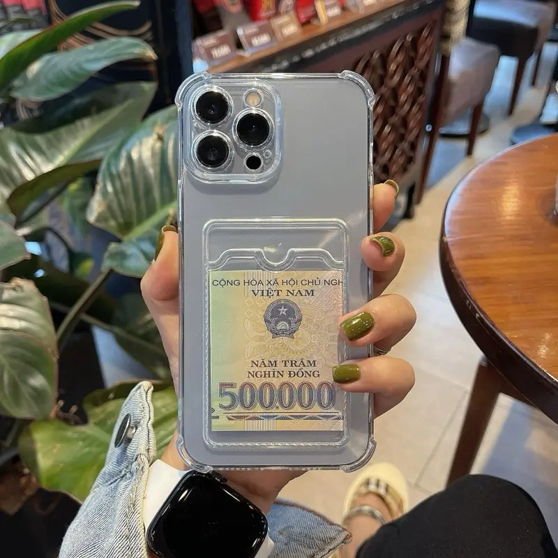 Ốp dẻo trong có ví đựng card các iphone từ 7Plus đến 16promax