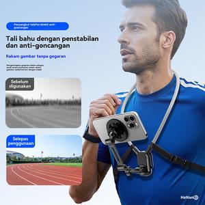 Pemegang Leher Magnetik Telefon Bimbit untuk Perjalanan Memancing Berbasikal Sudut Pertama Tetapan Dada Anti Goyang Peranti Penstabil
