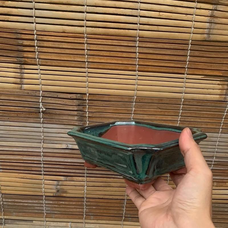Chậu gốm men xanh size 19-14-6,5cm dày nặng trồng bonsai mini