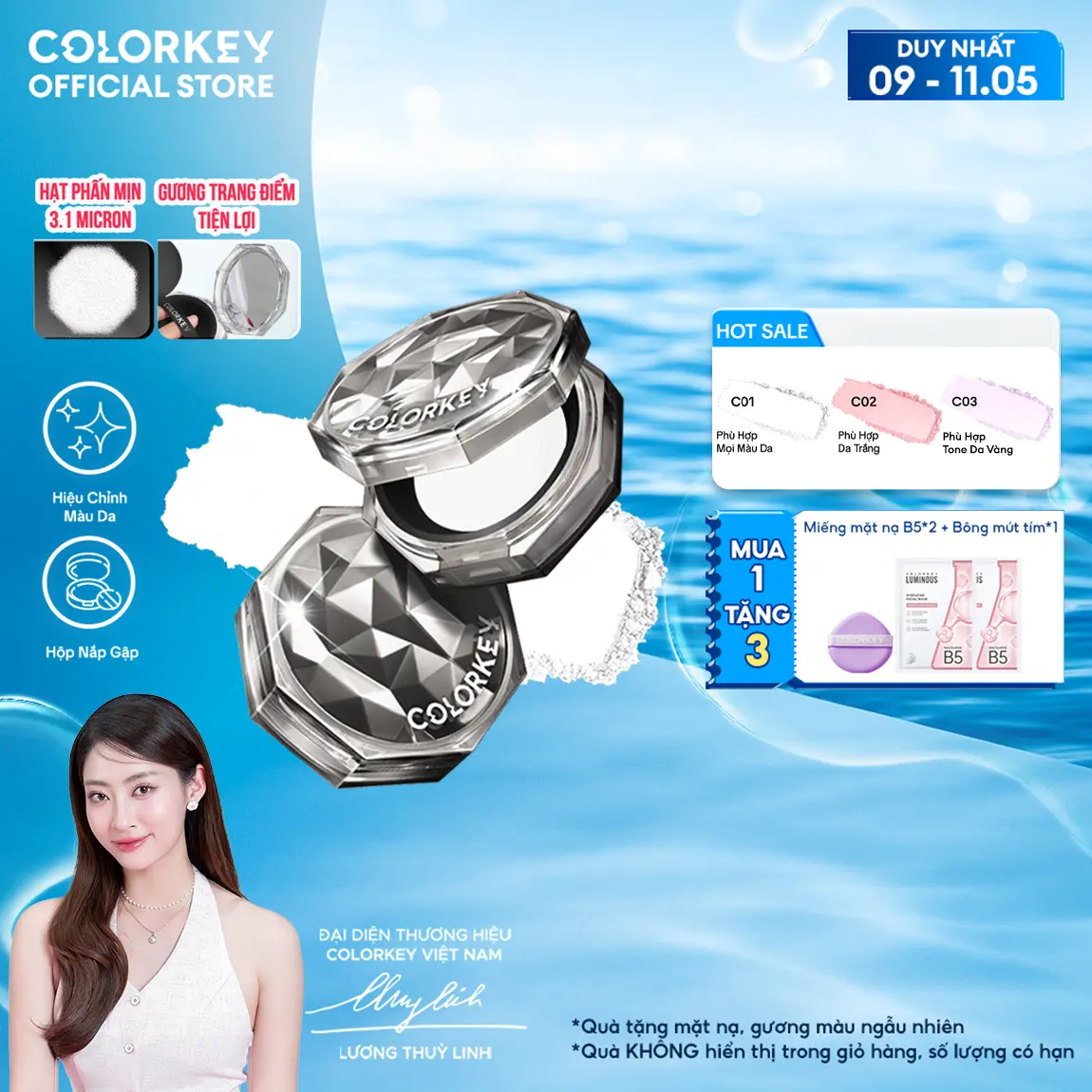 Phấn Phủ Dạng Bột COLORKEY Siêu Mịn Giúp Lớp Trang Điểm Tự Nhiên 8g