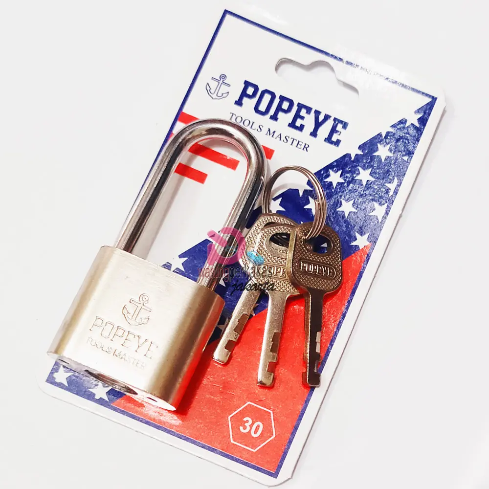 Popaye Gembok Pengaman 30mm Panjang - Gembok rumah Double Protected - LONG 30mm metal berkulitas gembok kunci gembok & apitan kunci  gembok gerbang gembok  rantai gembok pagar gerbang