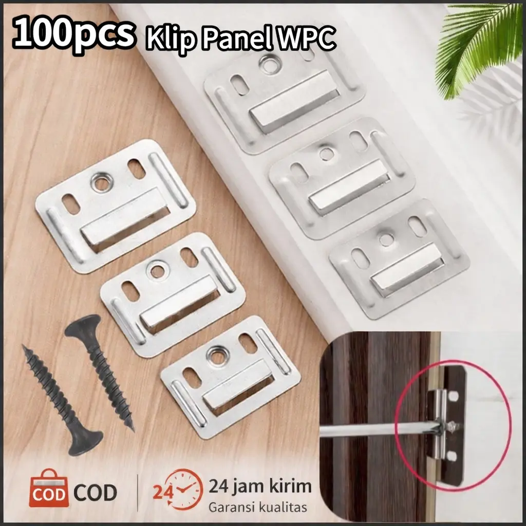 Klip Panel WPC 36x50mm + 100 Sekrup & 100 Klip Anti Karat untuk Dinding & Lantai