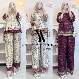 Rafella One Set Setelan Wanita Panjang Rayon Jumbo Busui Motif Terbaru Oneset Rampel Kekinian Bahan Adem Nyaman