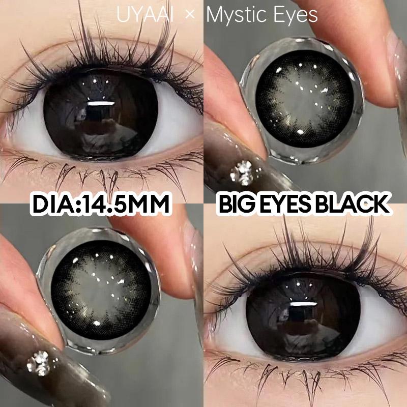 Big Eyes 0độ 1 cặp UYAAI×Mystic Eyes lens nâu Kính Áp Tròng lens đen màu Black HSD 6 tháng 14.5mm Lens Brown vn đá tím nghiền lens pearlgrey Green Non-Medical đốm đen - kamille phi y tế