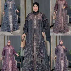 Dres Wanita Elegan Dres Muslimah dengan Desain Bunga dress mewah