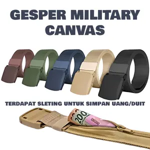 Ikat Pinggang Gesper Pria Resleting Uang bahan Canvas Nylon Anti Metal Detector