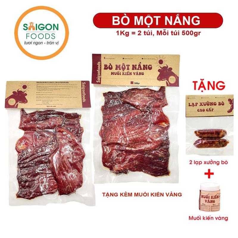 1kg Thịt khô Bò một nắng loại 1 + Muối kiến vàng - [Giao hàng toàn quốc] Ăn Vặt Snack Thức Ăn Food 1
