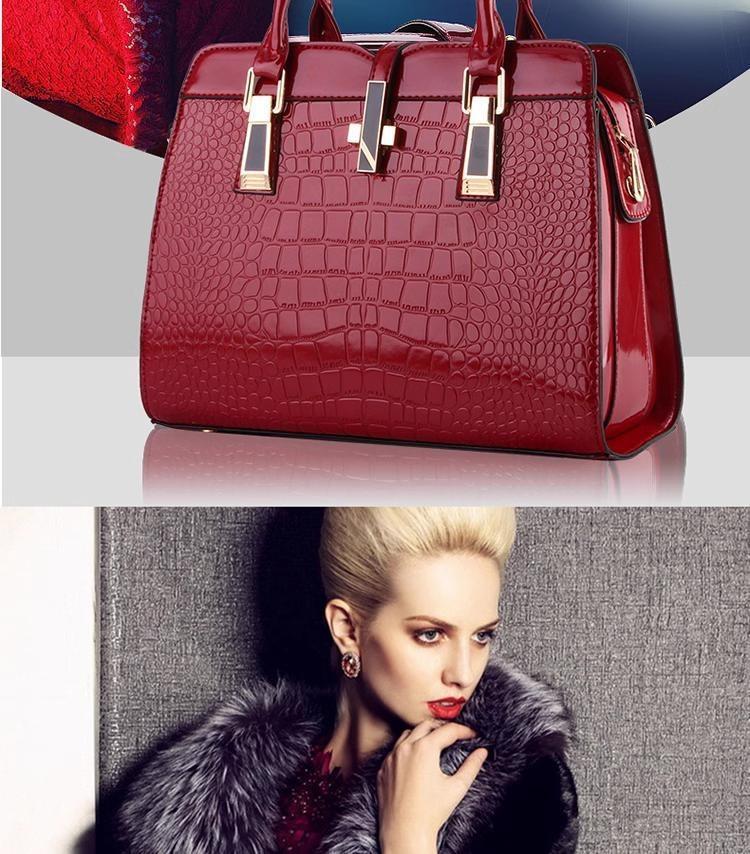 Product Introduction of Women's bag 2023 new spring and summer patent leather light-faced styling bag shoulder messenger bag Japanese and Korean version of the crocodile handbag 2