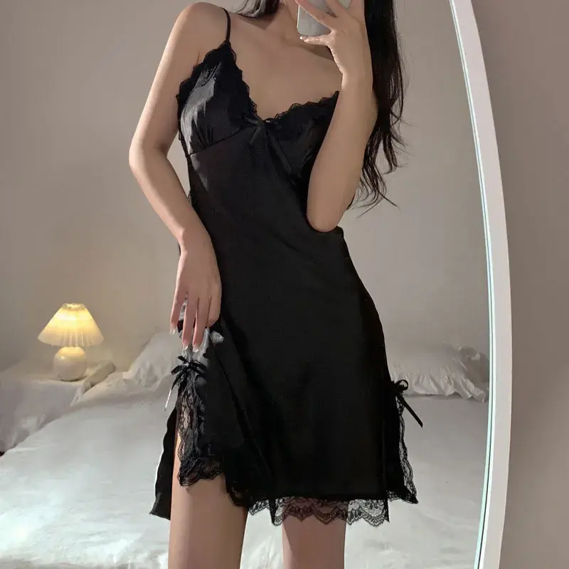 [HOT SALE] Lingerie Dress  Lace Mesh Transparan Dress Babydoll Baju Tidur Mini Fit Panjang Wanita Gaun Midi Pendek 1032