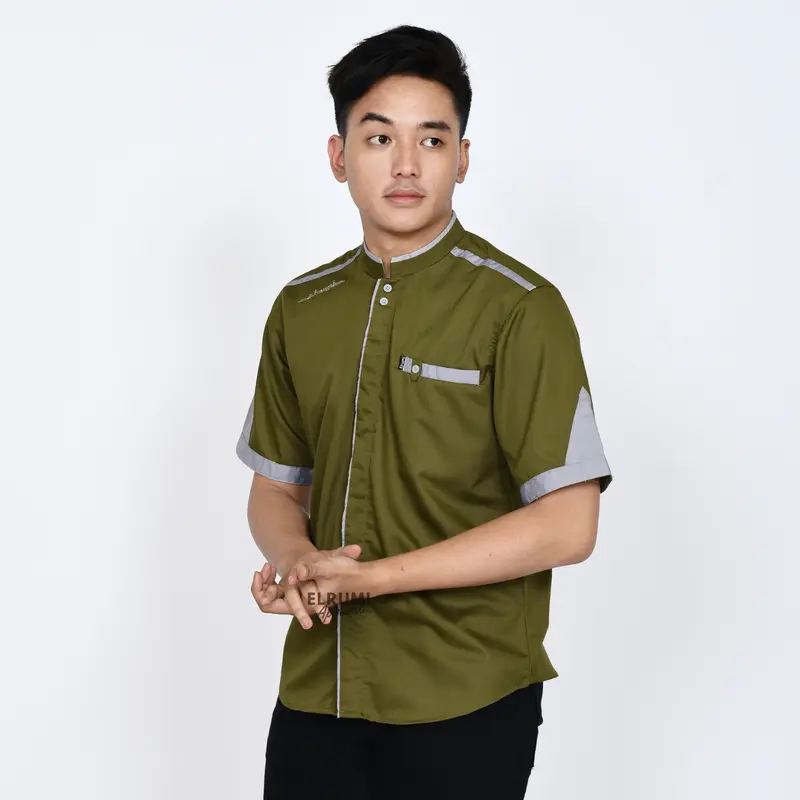 El rumi Kemeja Baju Koko Muslim Atasan Pria Dewasa Lengan Pendek Pria Motif Yusinsun Bahan Katun Toyobo Nyaman Katun 6