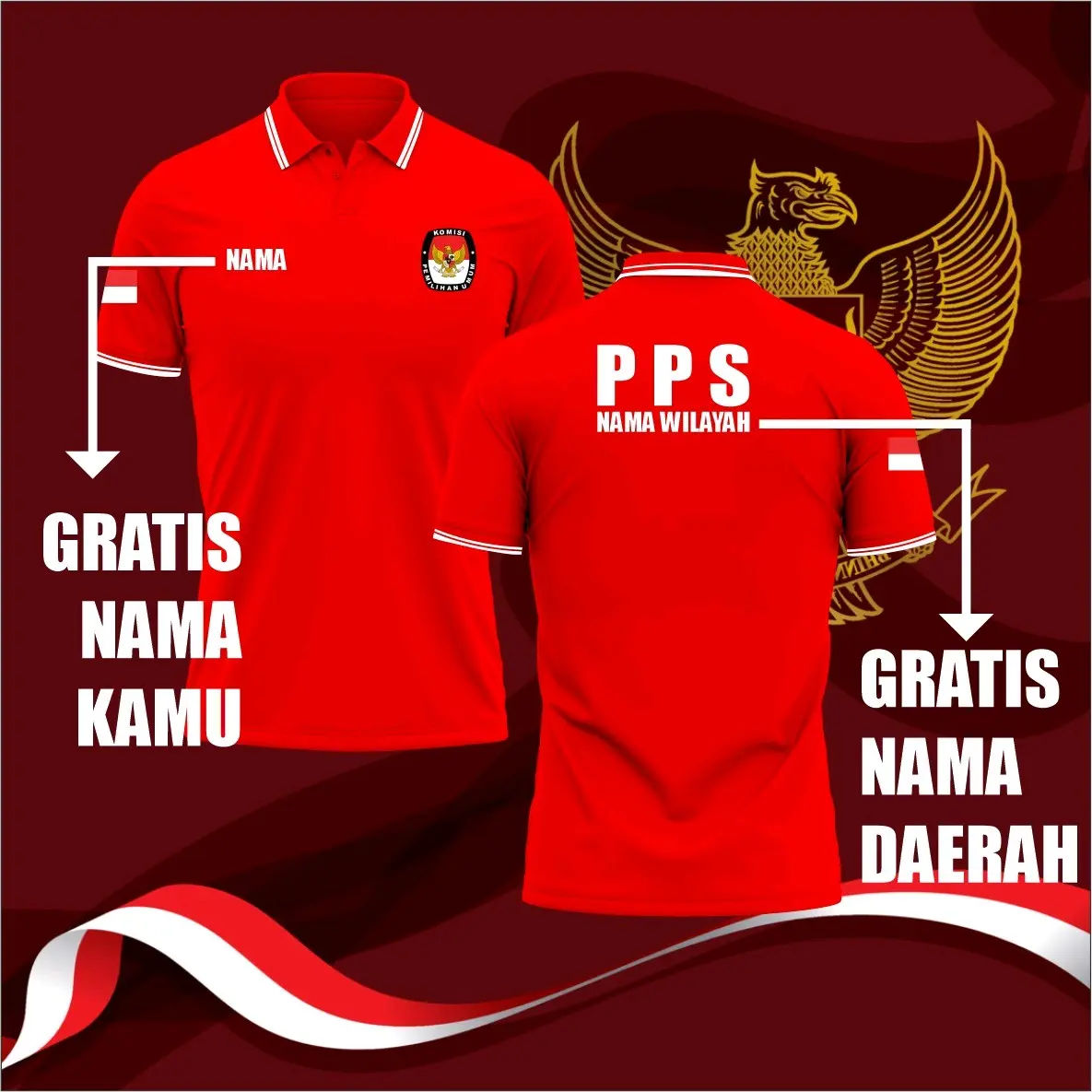 Kaos Kerah PPS 2024 Penyelenggara Pemungutan Suara Hitam M  baju kerah free nickname dan nama wilayah
