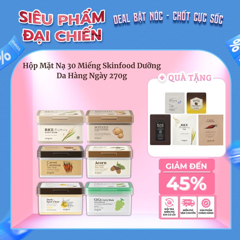 INT Hộp Mặt Nạ 30 Miếng Skinfood Dưỡng Da Hàng Ngày Cà Rốt Quả Sồi Yuja C CICA Gạo Khoai Tây Daily Sheet Mask 270g