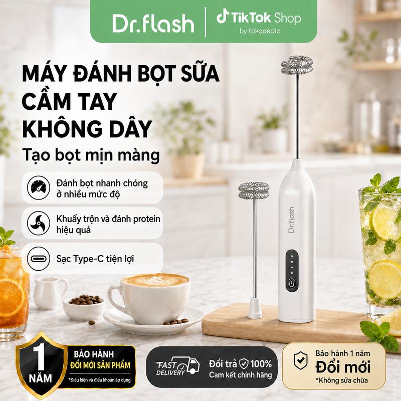 Dr.flash x NIUMO Máy tạo bọt sữa Dr.flash x NIUMO, mẫu SW-MFB10, máy tạo bọt sữa nhỏ không dây, dùng pin sạc loại C