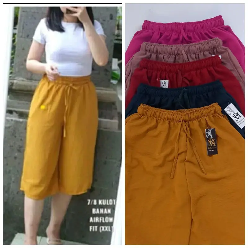 Celana Kulot pendek 7/8 Crinkle Wanita Ukuran XL Clana pendek bawah lutut kringkel bahan adem untuk harian dan kerja
