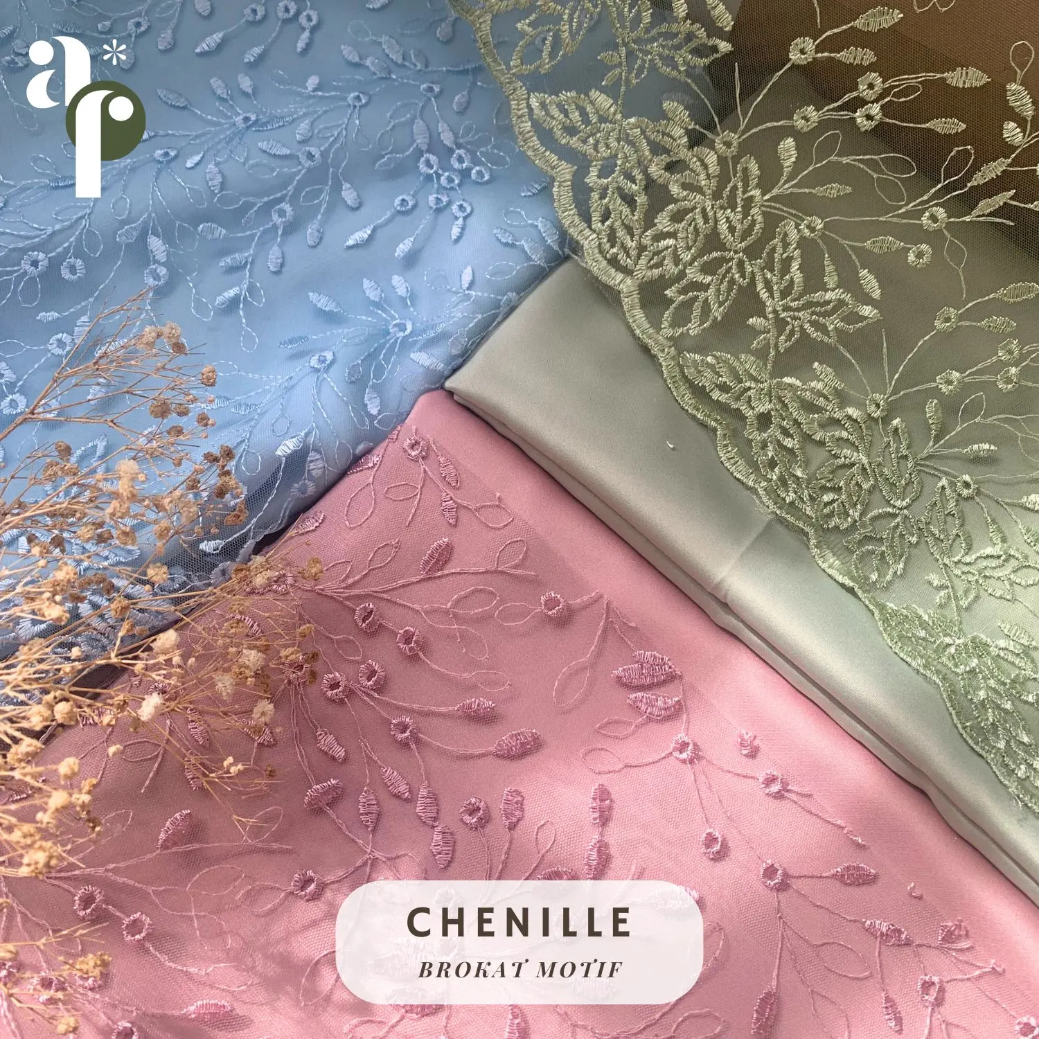 0,5 Meter Kain Brukat Premium / Brokat Tile Prancis bahan Kebaya Chenille Motif