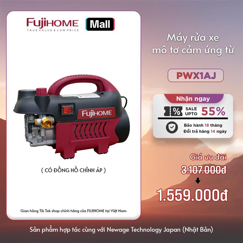 [Đồng hồ áp + Chỉnh áp] Máy xịt rửa xe PWX1AJ cao áp  cho xe máy ô tô Fujihome