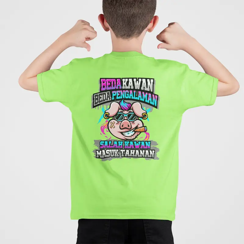 Ajoe kids kaos anak anak umur 4-10 tahun sablon depan belakang motif kata kata BEDA KAWAN BEDA PENGLAMAN 7