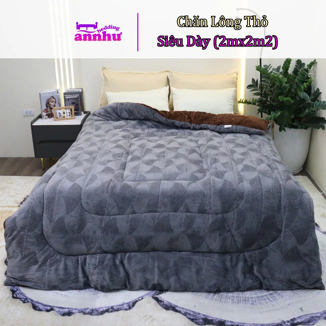 Chăn Lông Thỏ An Như Bedding Siêu Ấm Dày Mịn Cao Cấp 3.8kg , 3 Lớp Chống Xô Bông Chất Lượng Cao