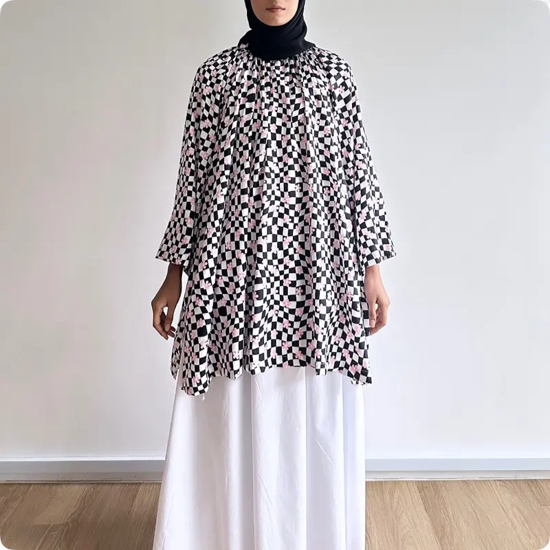 Nika checkered printed tunic oversized raglan