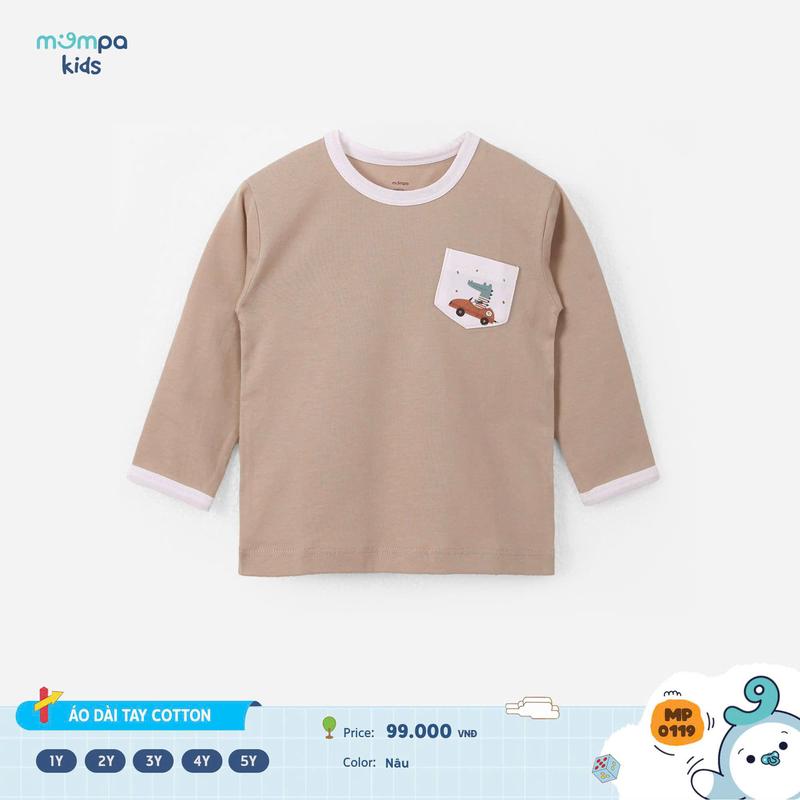 Áo dài tay cho bé Mompa 1 đến 5 tuổi vải Cotton mềm mại co giãn MP 0117+0118+0119+0120 M25TD