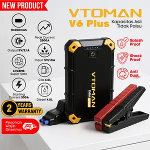 Vtoman V6 PLUS Jumper Aki Mobil Dan Motor kapasitas 10000mAH, Jumper Aki Kendaraan, Powerbank Portable Car jumper aki powerbank jumper aki untuk mobil 12v jumper mobil kekinian murah premium quality pria wanita bisa cod pertolongan darurat urgent