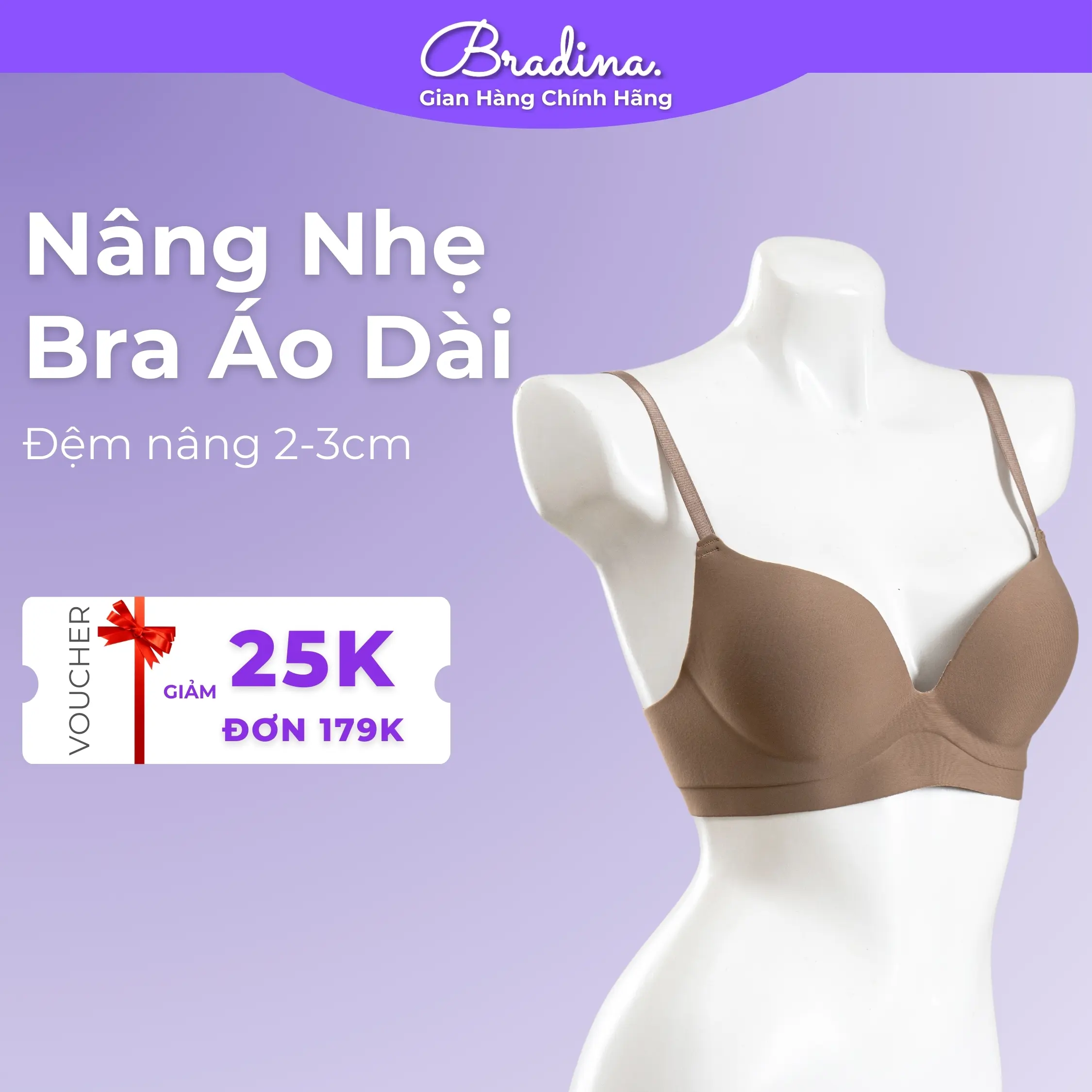 Áo lót nữ đệm vừa 3cm MẶC ÁO DÀI không gọng Bradina Perfect Fit, không đường may, không lộ viền,nâng, tạo khe ALKG12 Women chỉ giặt tay