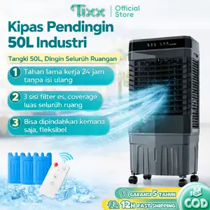 TIXX Air Cooler Portable 50L Tangki Air Besar 120° Sudut Lebar 3 Kecepatan Angin 10 Meter Jarak Hembusan 360° Roda Dapat Dipindahkan Tiga Lapis Tirai Es Untuk Rumah Restoran Toko Pabrik Kualitas Tinggi Awet Hemat Energi Aman