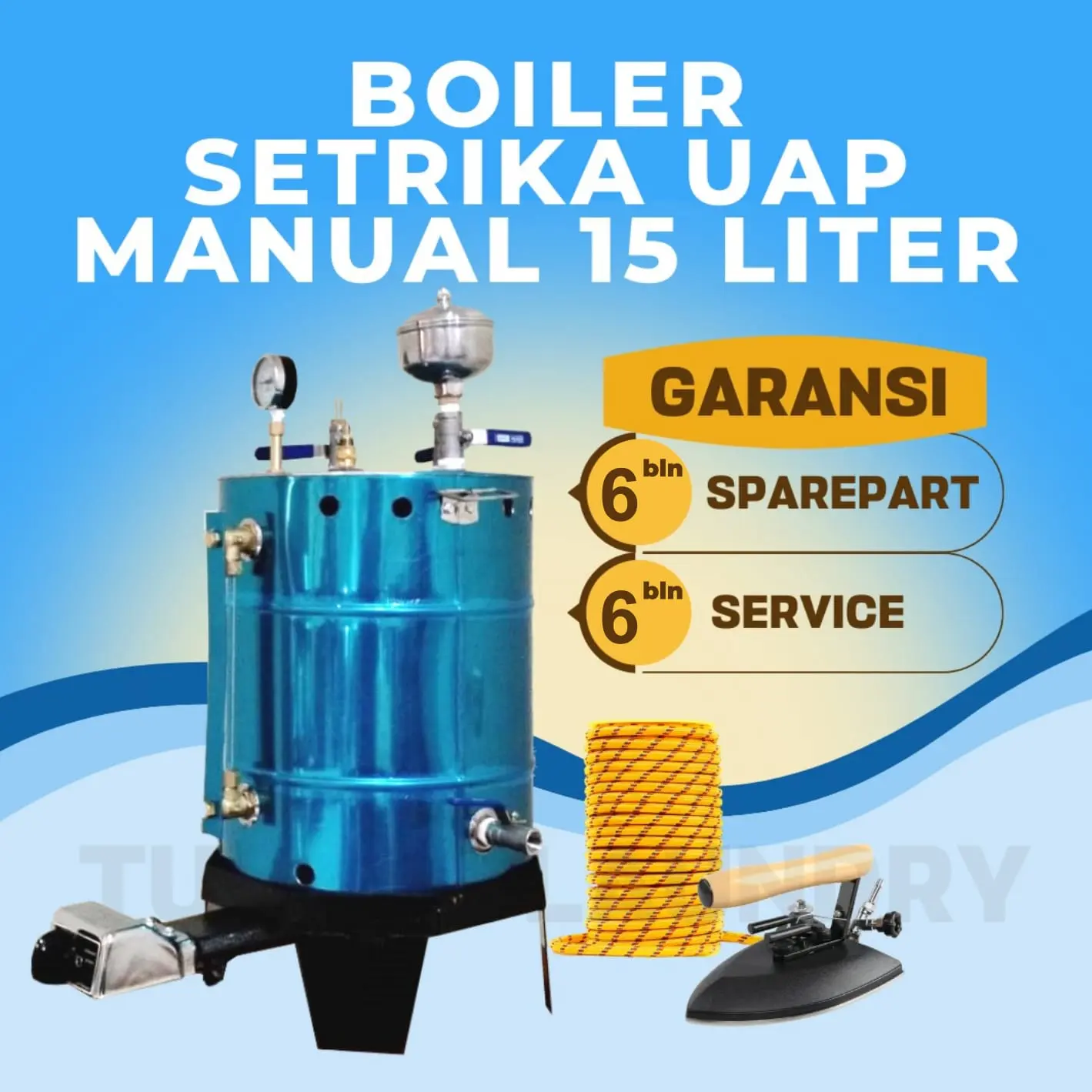Setrika uap laundry gas boiler 15 liter 1 kepala setrika Terlaris