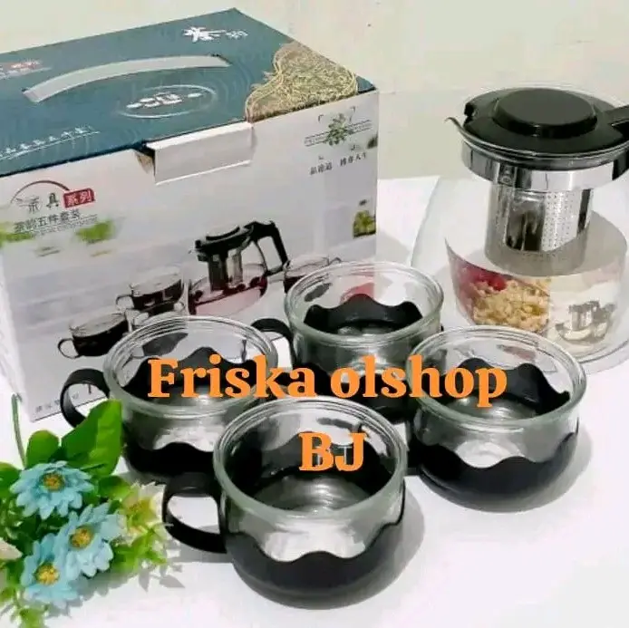Tea pot teko set cangkir+ penyaringan in1 Kaca